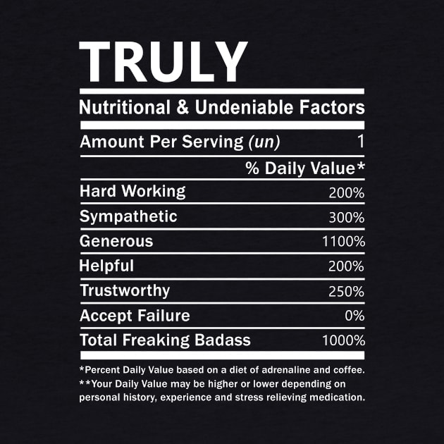 Truly Name T Shirt - Truly Nutritional and Undeniable Name Factors Gift Item Tee by nikitak4um